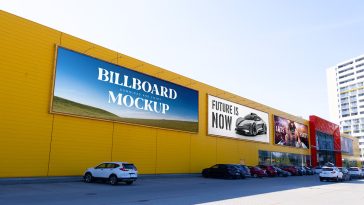 Free Billboards on Big Building Mockup PSD