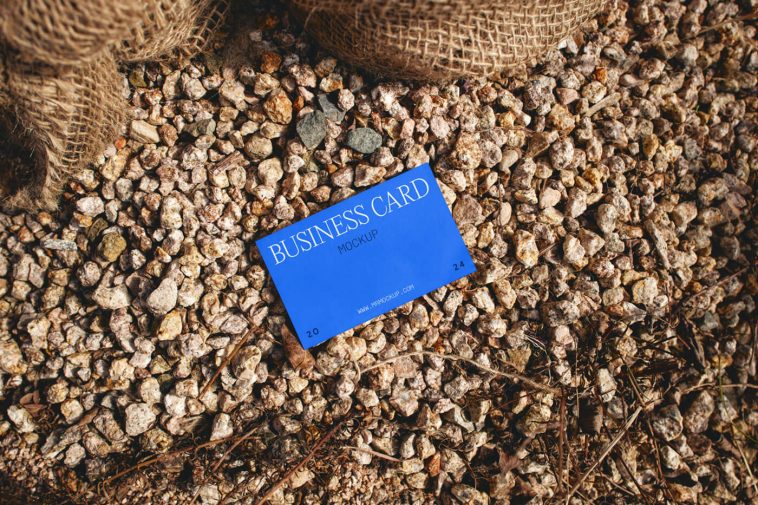 Free Business Card Laying on Stones Mockup