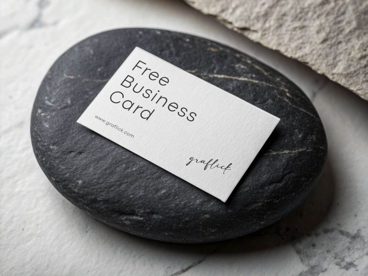 Free Business Card On Pebble Stone Mockup PSD