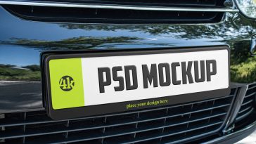 Free Front Car Name Plate Mockup PSD