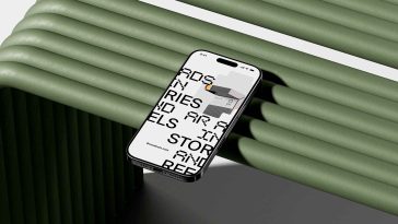 Free Isometric iPhone 16 Pro Mockup PSD On The Bench