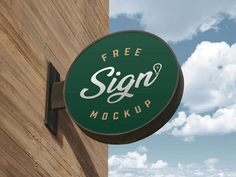 Free Round Shop Signage Mockup PSD