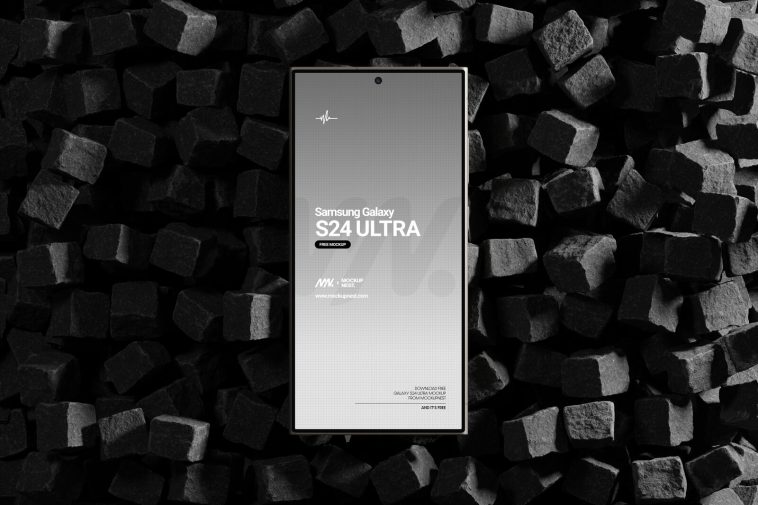 Free Samsung Galaxy S24 Ultra Mockup On Cube Stones PSD Files