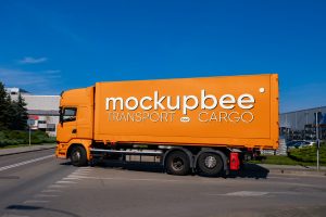 Free Semi-Truck on Street Mockup PSD