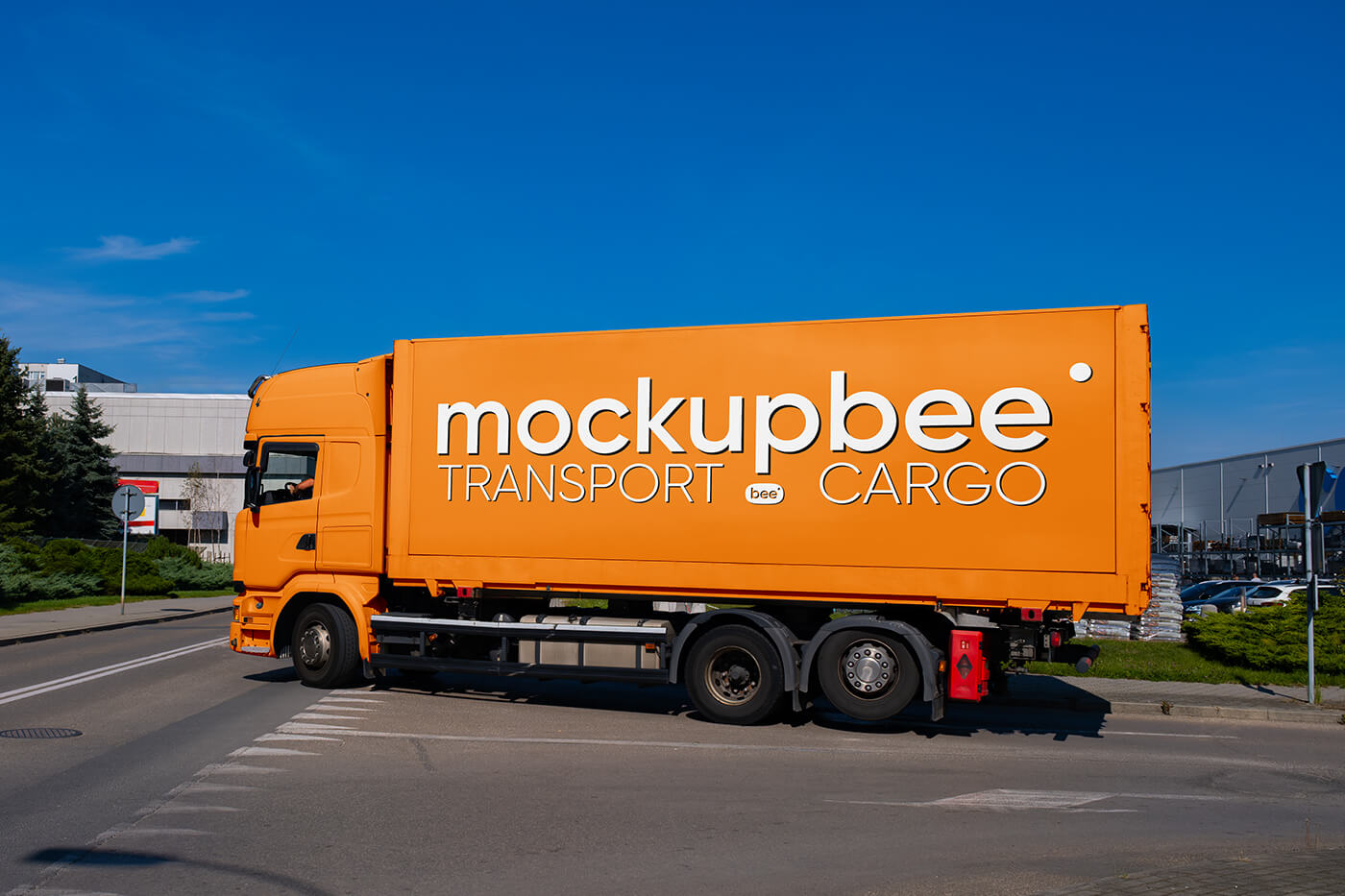 Free Semi-Truck on Street Mockup PSD