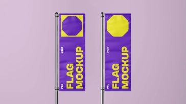 Free Vertical Flag On Pole Mockup PSD