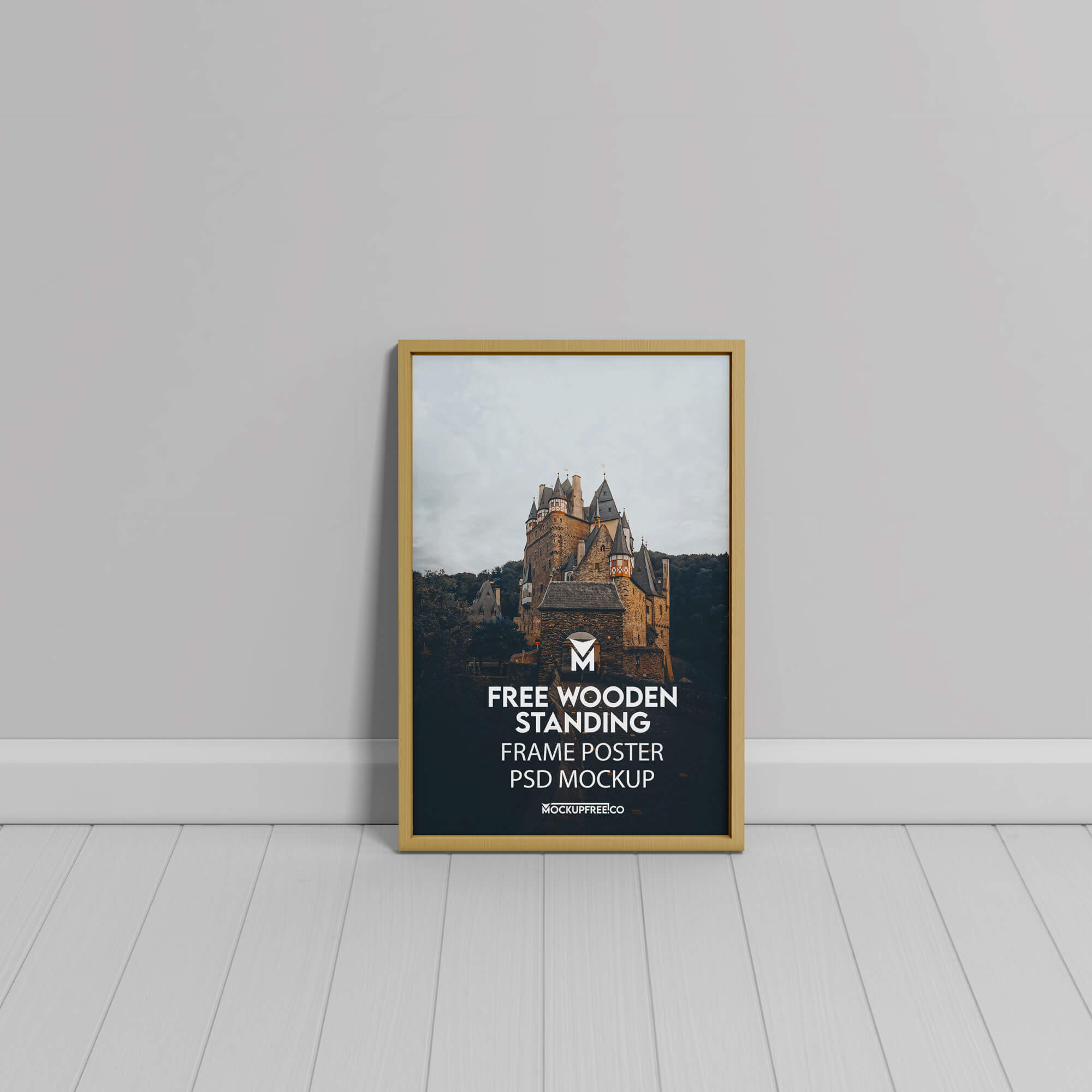 Free Wooden Standing Frame Poster Mockup PSD