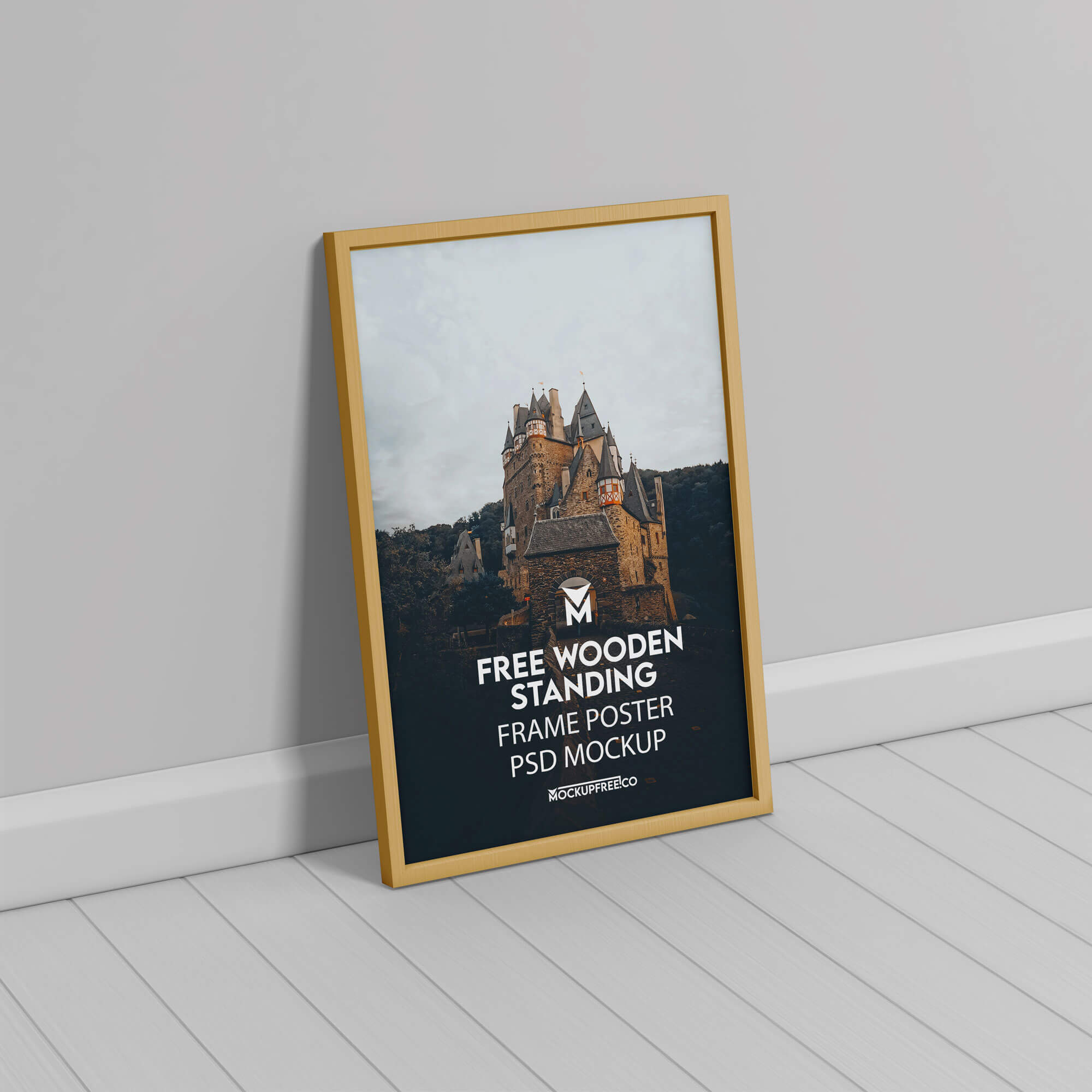 Free Wooden Standing Frame Poster Mockup PSD