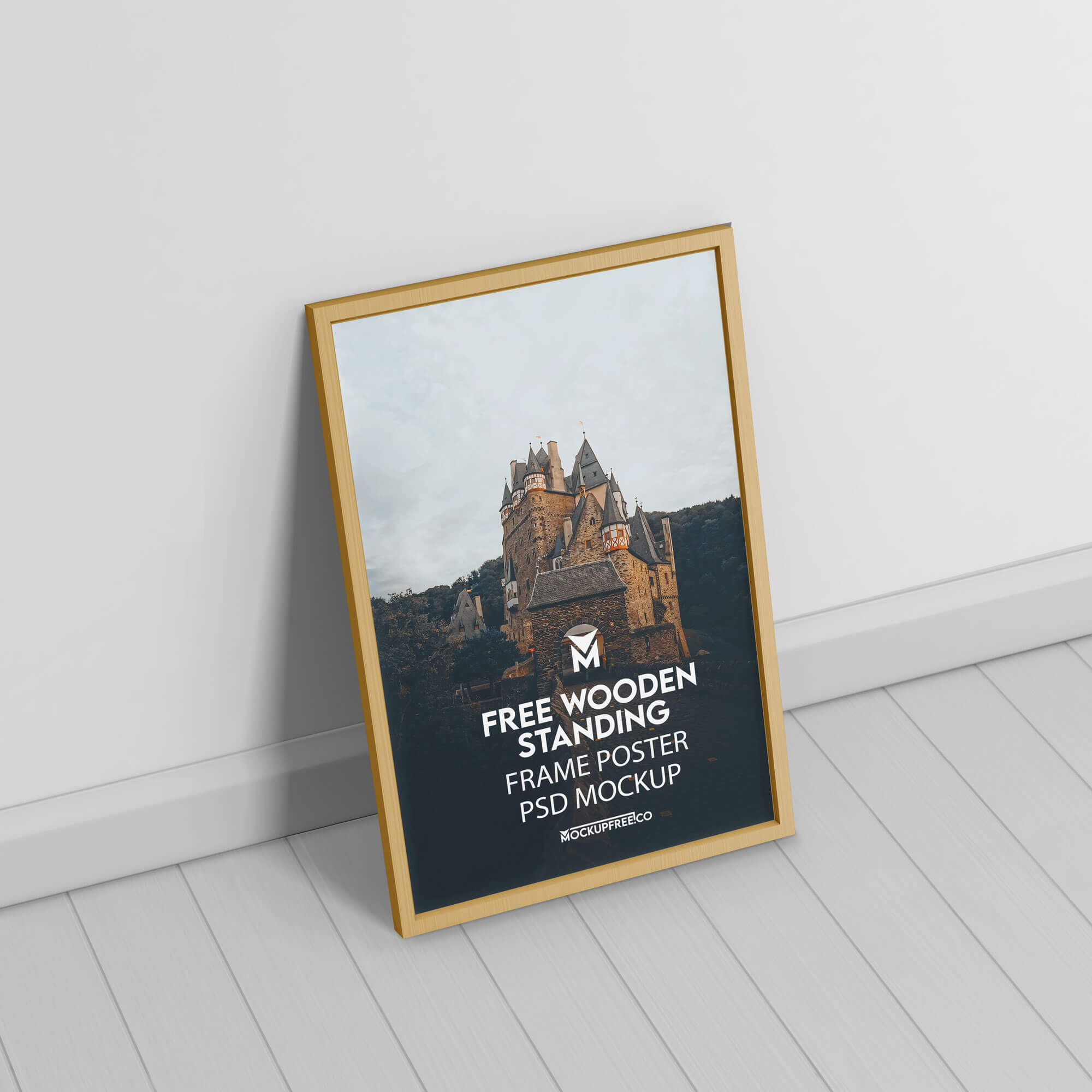 Free Wooden Standing Frame Poster Mockup PSD