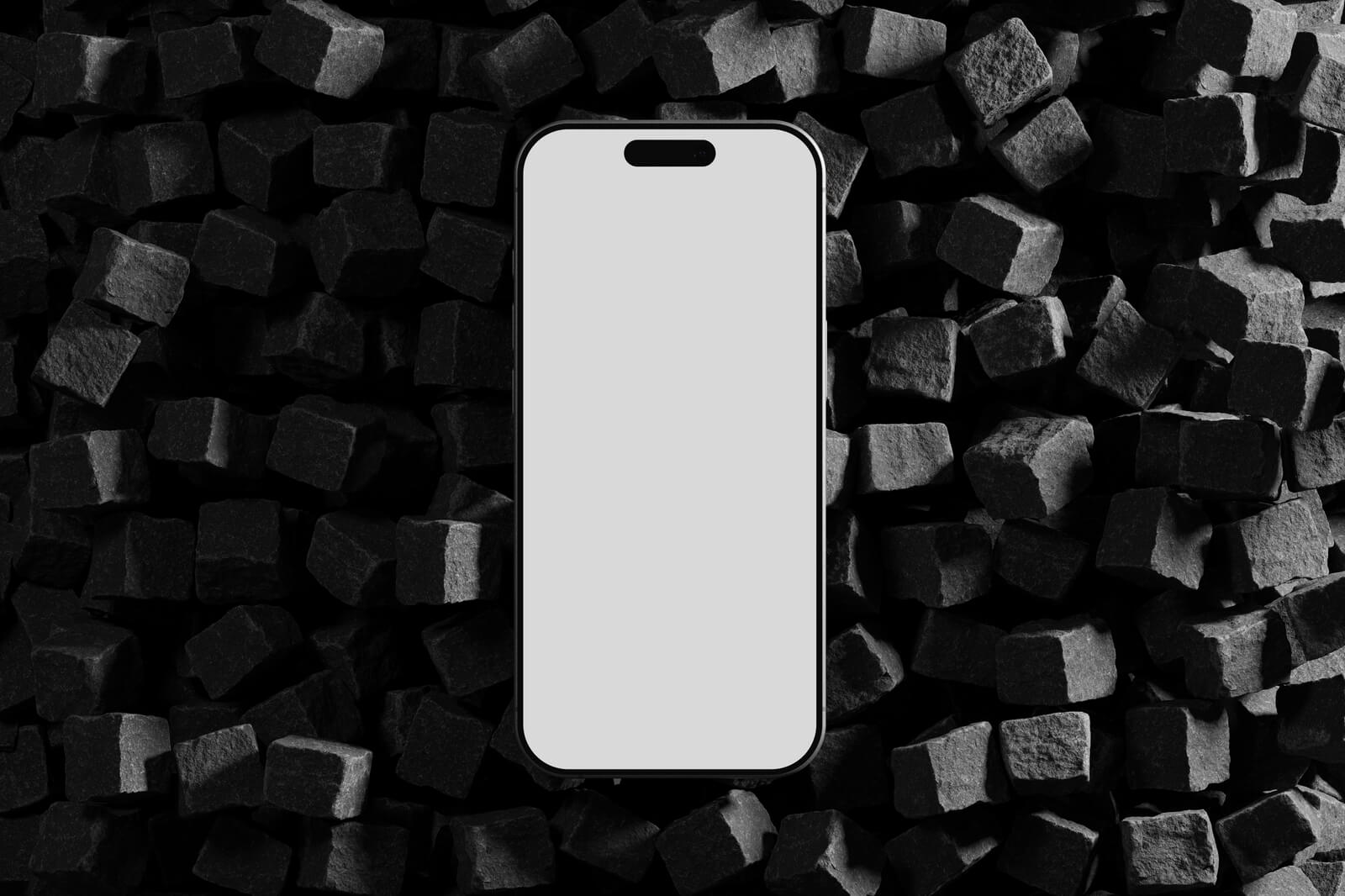 Free iPhone 16 Pro Mockup PSD On Cube Stones