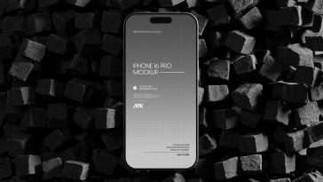 Free iPhone 16 Pro Mockup PSD On Cube Stones