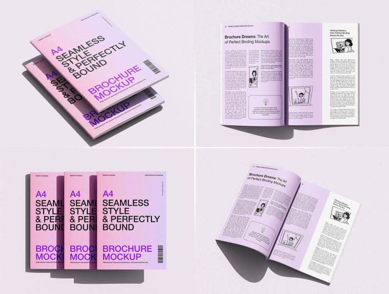 6 Free A4 Multi-Page Brochure / Magazine / Book Mockup PSD Files