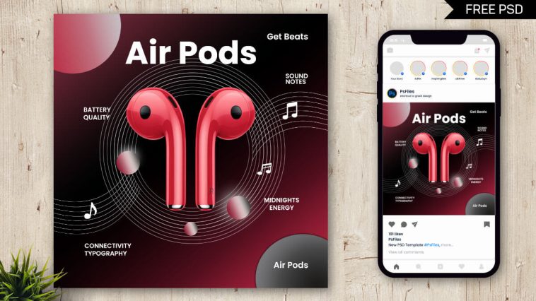 Free Airpods Social Media Post Design PSD Template