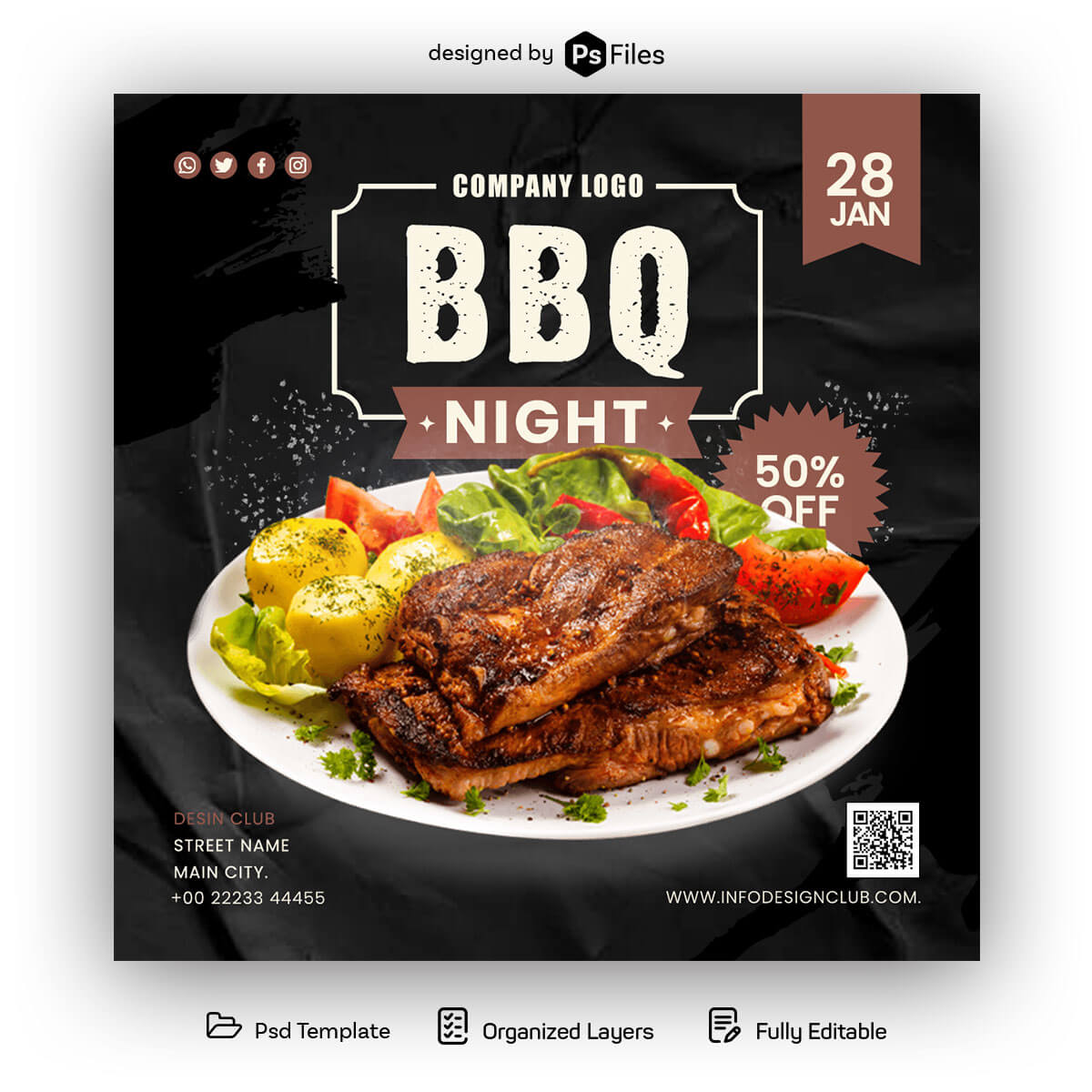 Free BBQ & Grill Night Event Free Instagram Post Template PSD