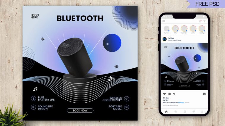 Free Bluetooth Speaker Social Media Post Design PSD Template