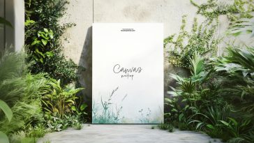 Free Canvas Mockup PSD In Outdoor Garden