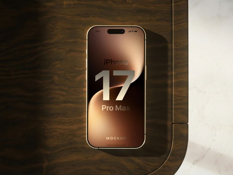 Free Gold iPhone 17 Pro Max Mockup PSD