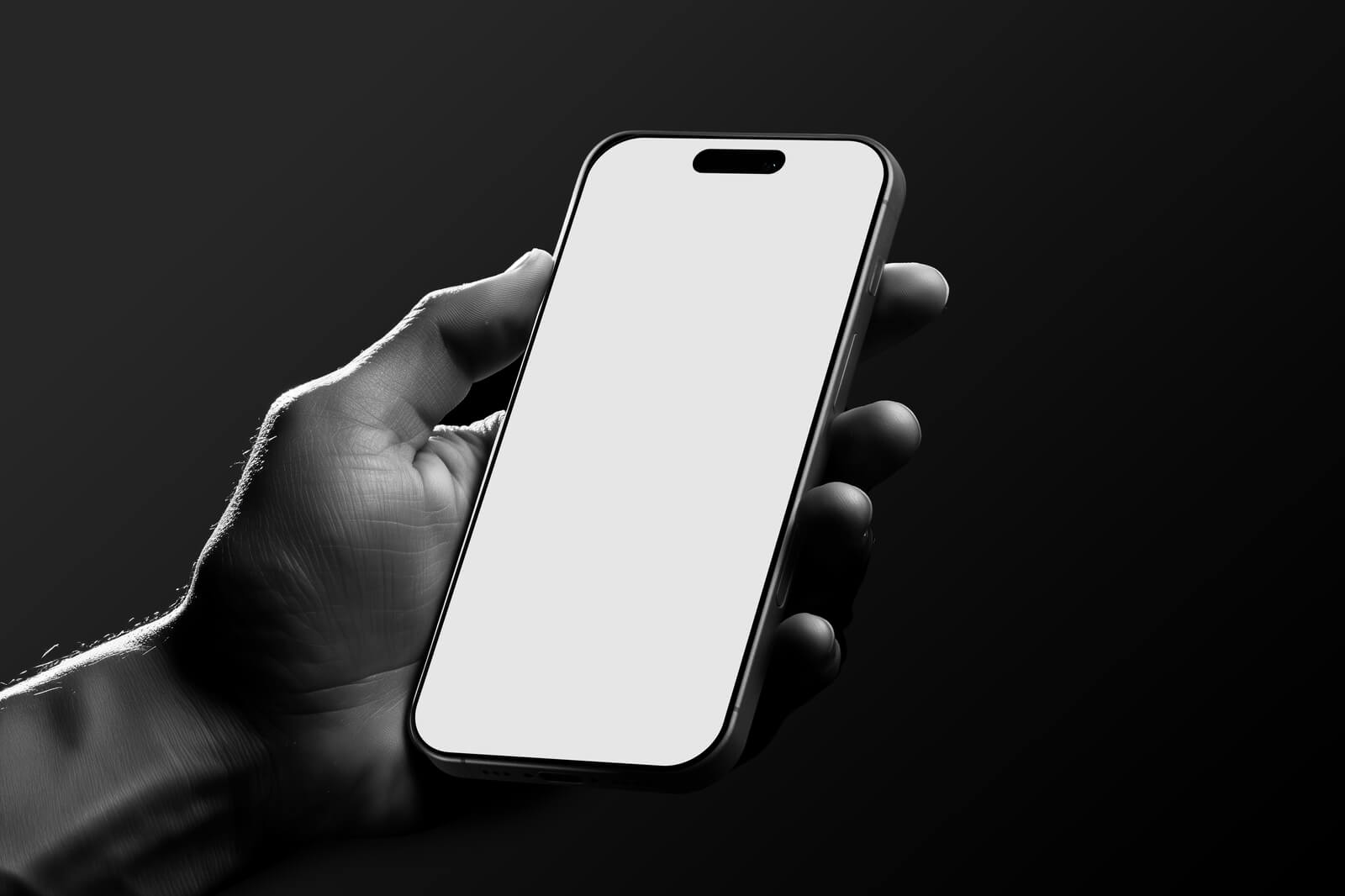 Free Hand Holding Dark iPhone 16 Pro Mockup PSD