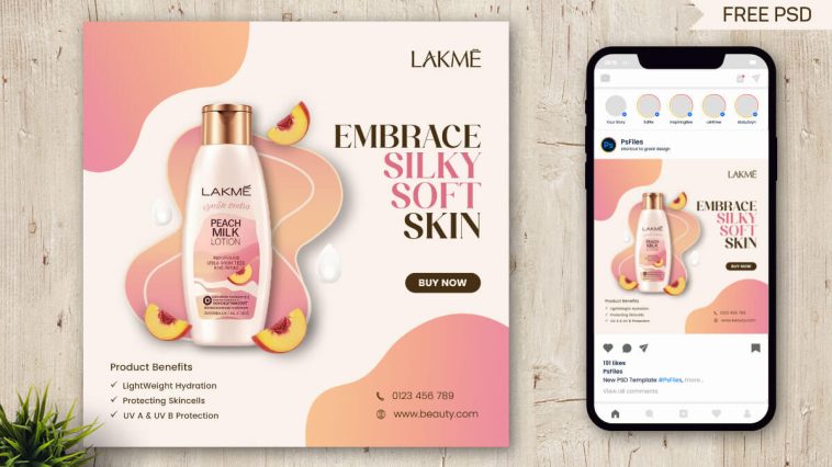 Free Lakme Luxurious Beauty Cosmetics Products Ad Post Design PSD Template