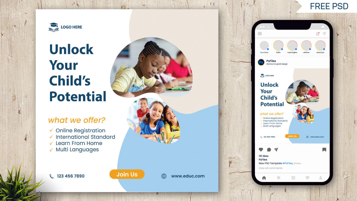 Free Online Education Social Media Design PSD Template