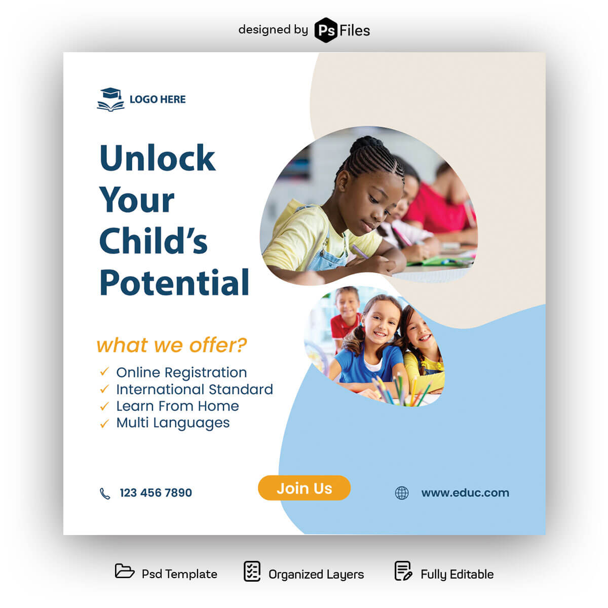 Free Online Education Social Media Design PSD Template