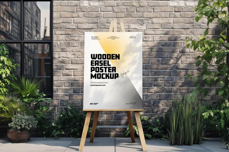 Free Outdoor Wooden Easel Poster Mockup PSD