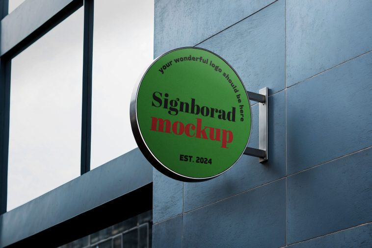 Free Round Signboard Mockup PSD