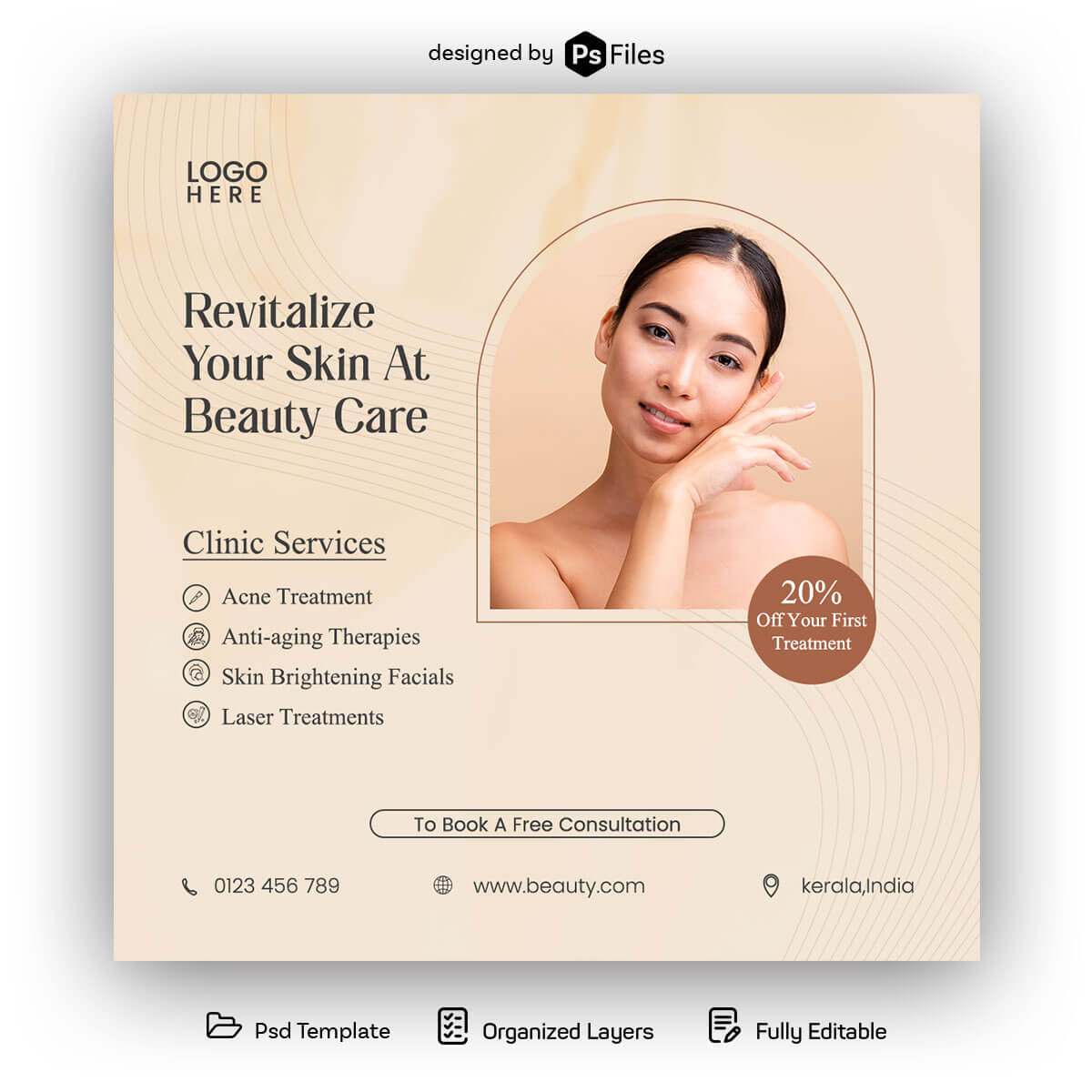 Free Skin Beauty Clinic Services Social Media Post Design PSD Template