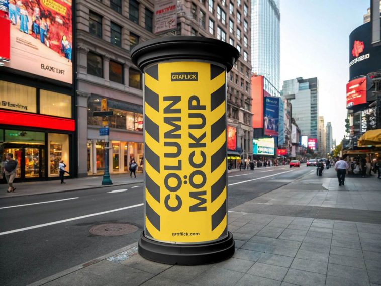 Free Street Advertising Column Mockup PSD