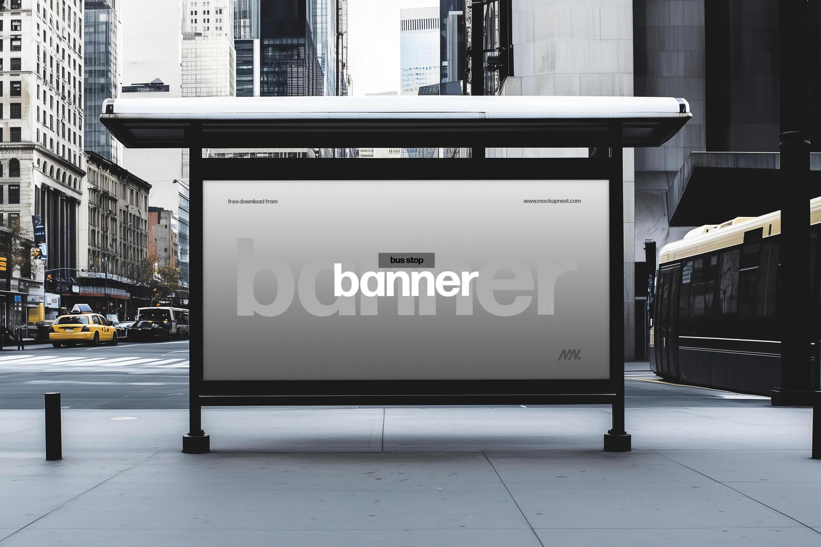 Free Bus Stop Banner Mockup PSD