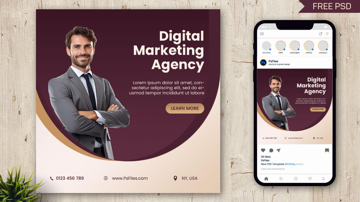 Free Digital Marketing Agency Instagram Post Design PSD Template
