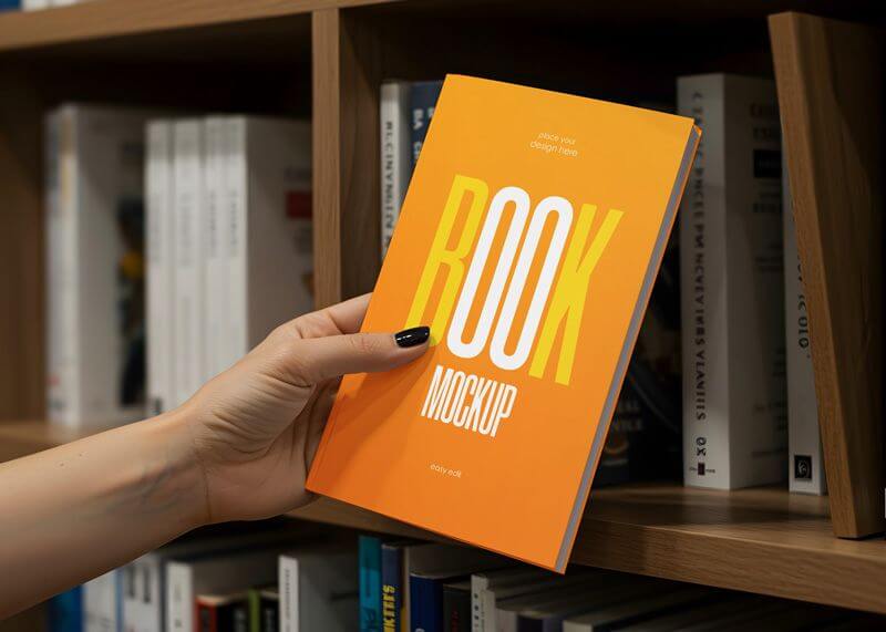 Free Hand Holding Thin Book Title Mockup PSD
