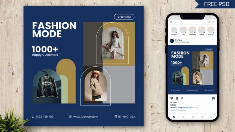 Free Kid’s Fashion Mode Clothing Instagram Post Design PSD Template