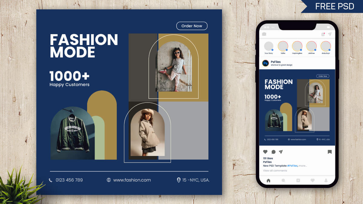Free Kid’s Fashion Mode Clothing Instagram Post Design PSD Template