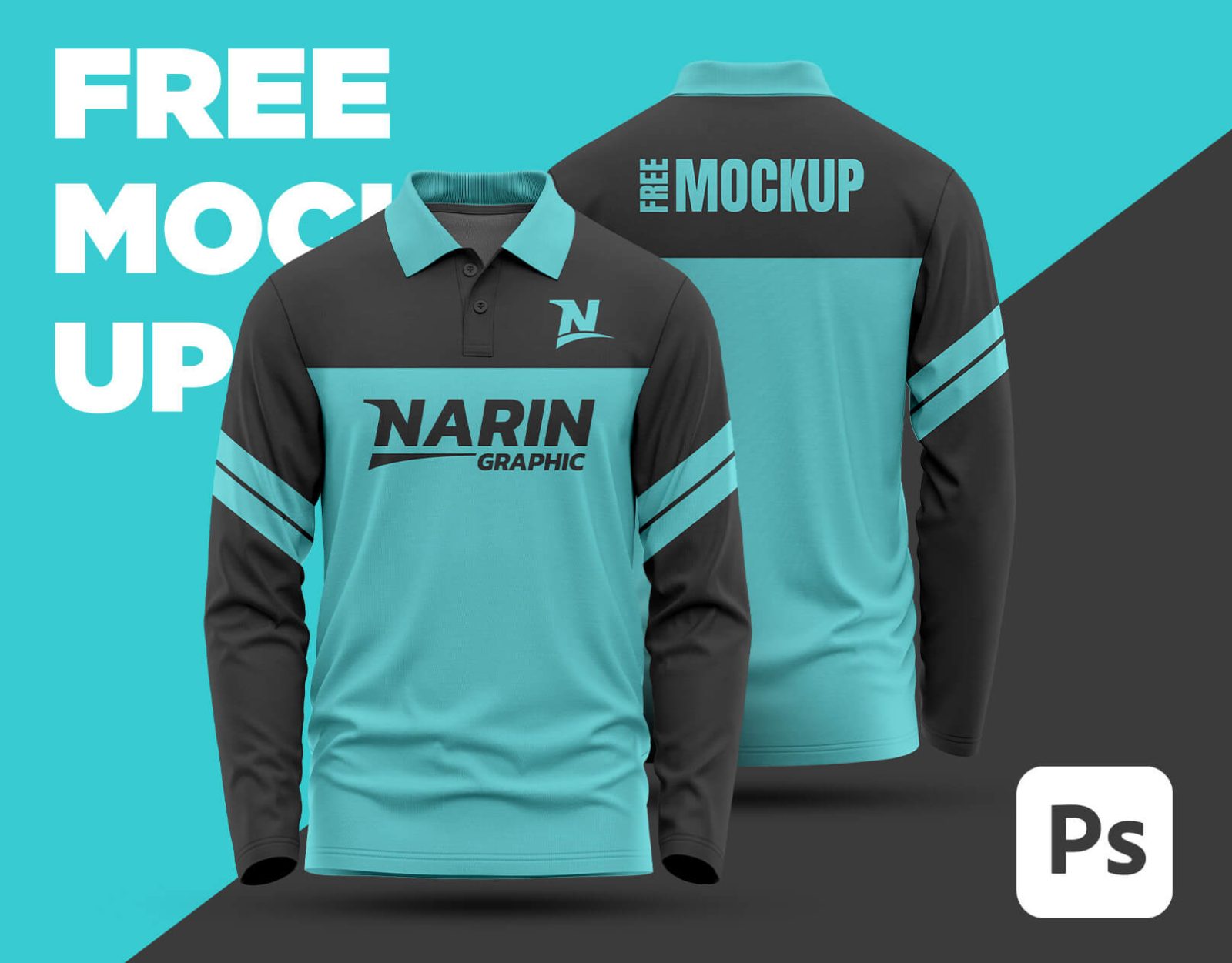 Free Long Sleeve Polo T Shirt Mockup PSD Template