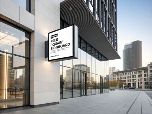 Free Office Building Square Signboard Mockup PSD