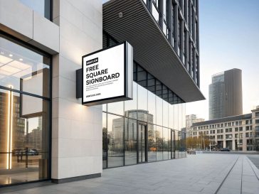 Free Office Building Square Signboard Mockup PSD