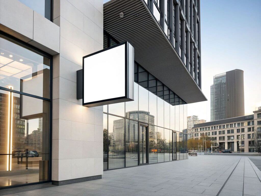 Free Office Building Square Signboard Mockup PSD