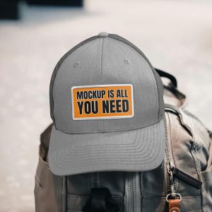 Free Trucker Hat with Label Mockup PSD