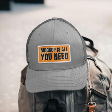 Free Trucker Hat with Label Mockup PSD