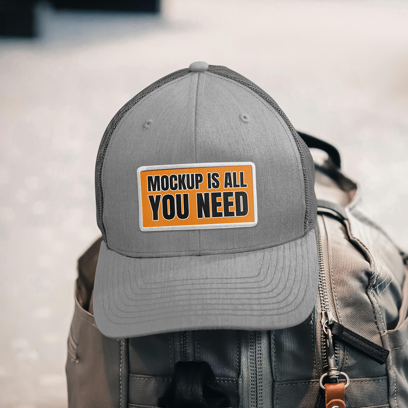 Free Trucker Hat with Label Mockup PSD