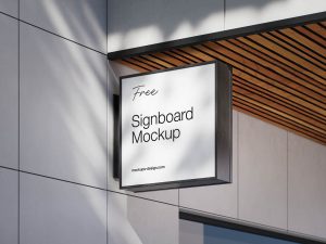 Free Wall Mounted Modern Square Signboard Mockup PSD