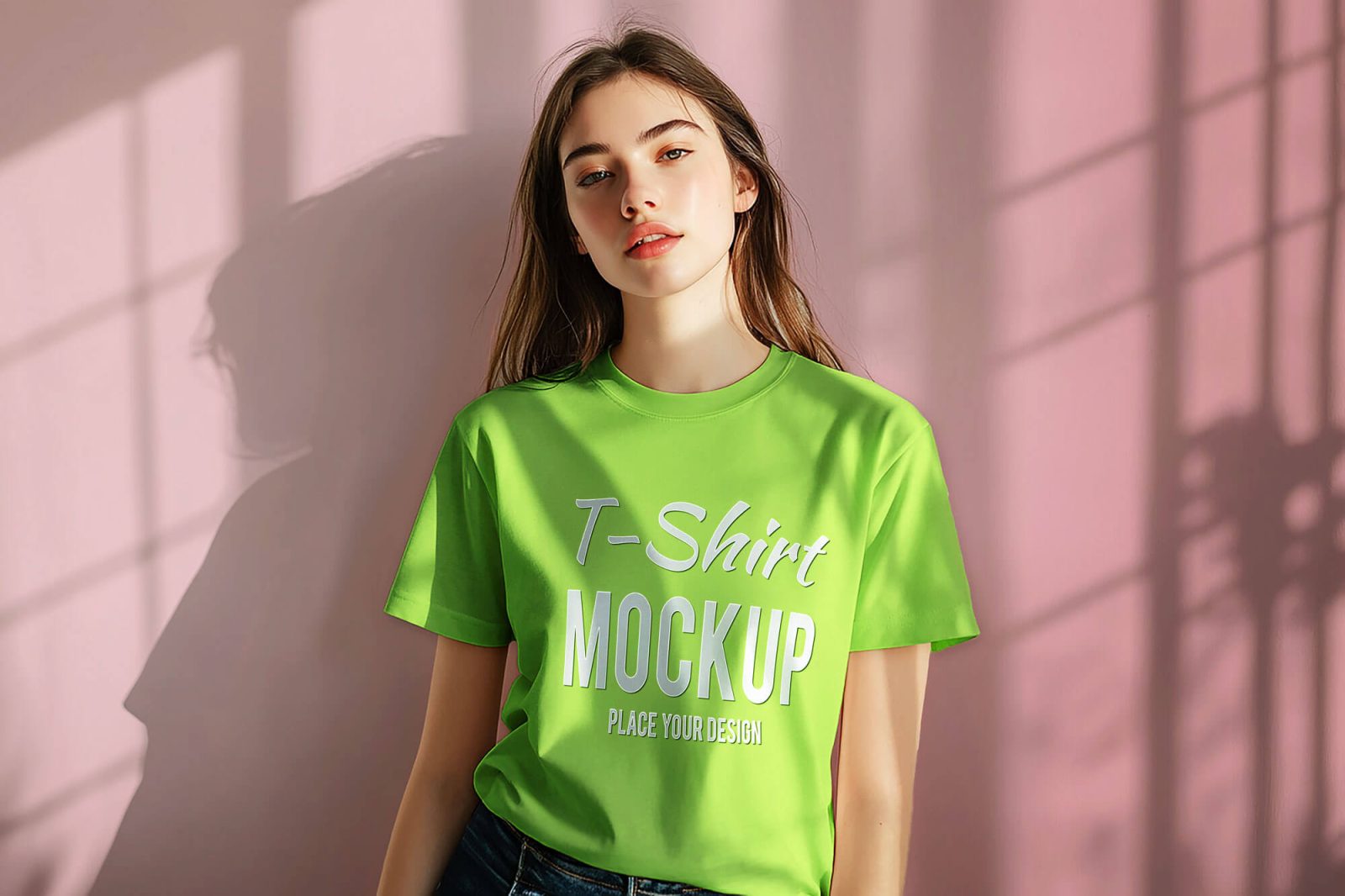 Free Woman Wearing T-Shirt Mockup PSD
