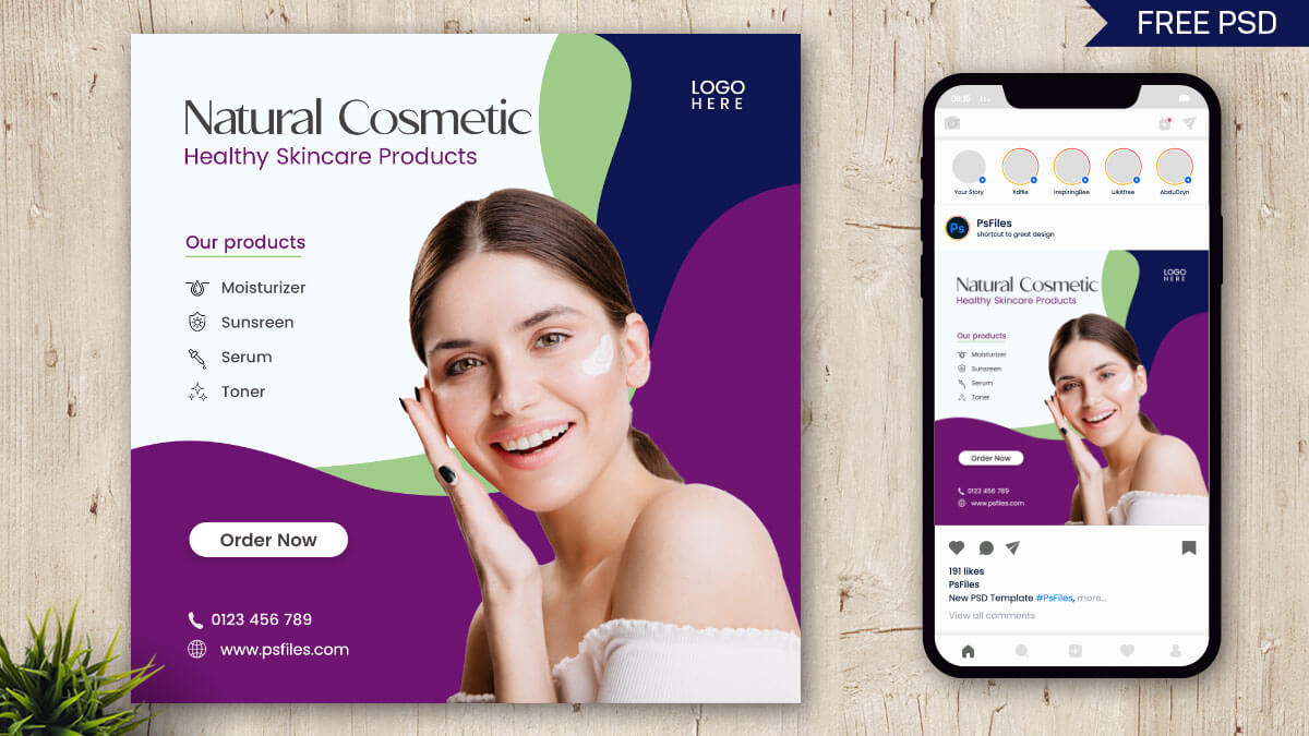 Healthy Skin Care Product Free Social Media Post Design PSD Template