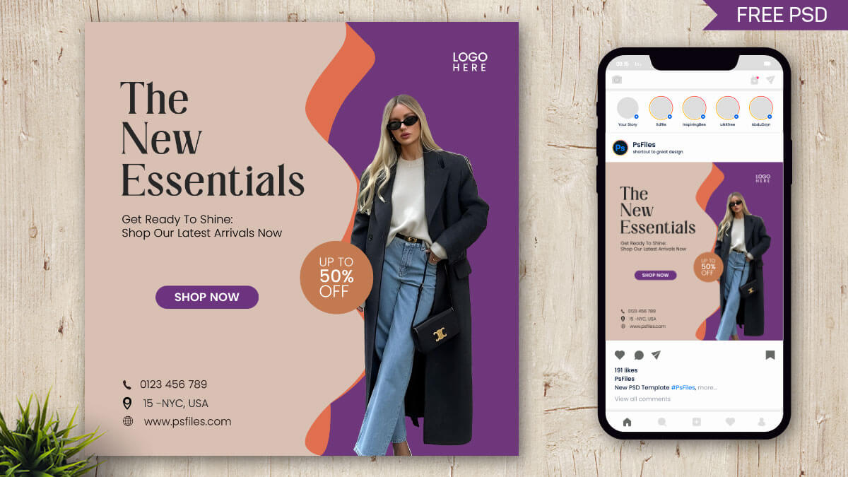 The New Essentials Fashion Style Instagram Post Template PSD