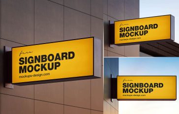 3 Free Rectangle Mounted Shop Signboard Mockup PSD Files