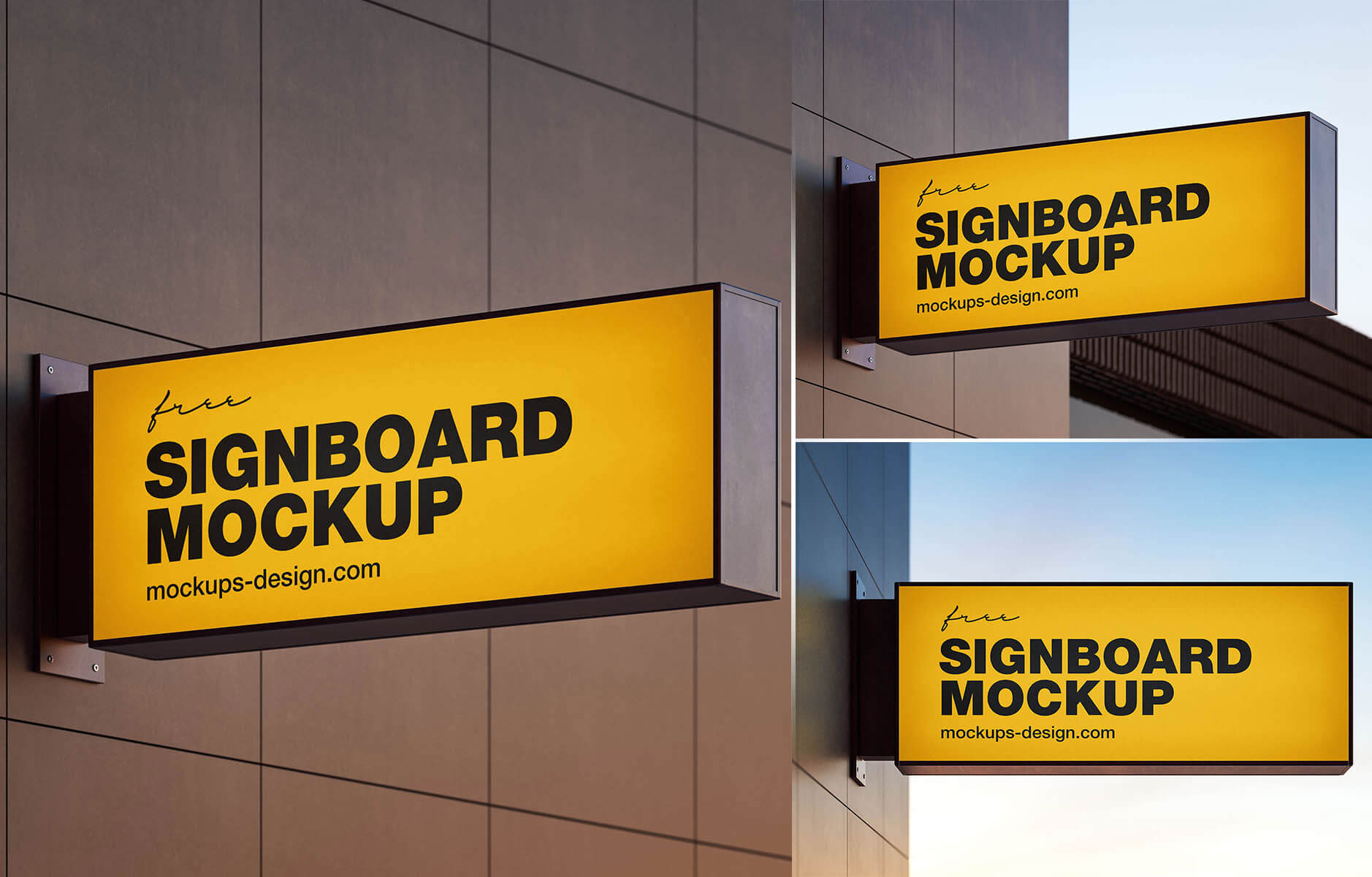 3 Free Rectangle Wall Mounted Shop Signboard Mockup PSD Files - PsFiles