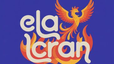 3D logo with white ELALACRAN text, orange phoenix rising from red and yellow flames on blue background.