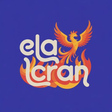 3D logo with white ELALACRAN text, orange phoenix rising from red and yellow flames on blue background.