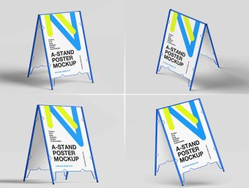 4 Free Minimal Metal A-Frame Stand Mockup PSD Files
